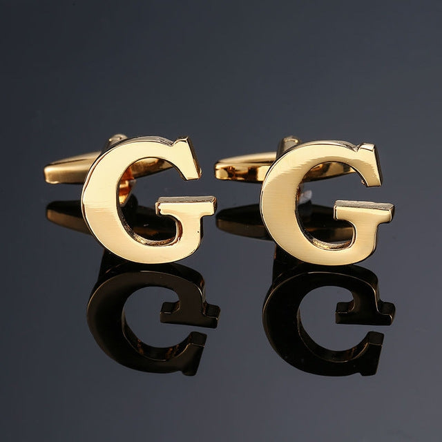 1 pair gold letters A-Z name Cufflinks men French shirt Cufflinks