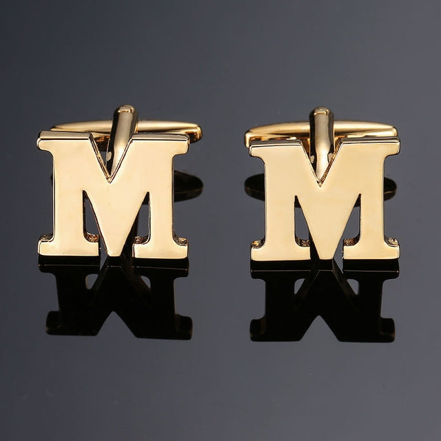 1 pair gold letters A-Z name Cufflinks men French shirt Cufflinks
