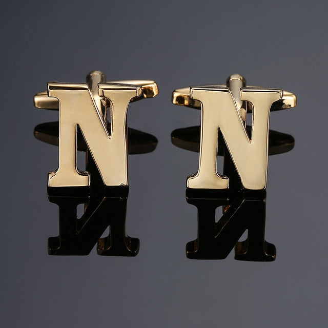 1 pair gold letters A-Z name Cufflinks men French shirt Cufflinks