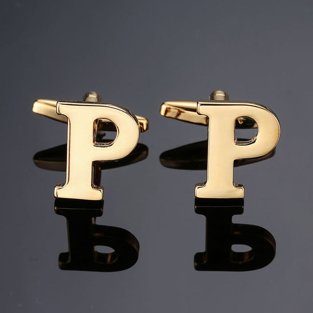 1 pair gold letters A-Z name Cufflinks men French shirt Cufflinks