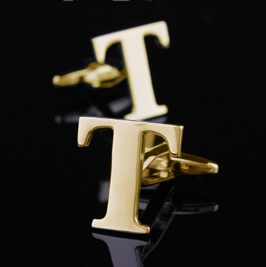 1 pair gold letters A-Z name Cufflinks men French shirt Cufflinks