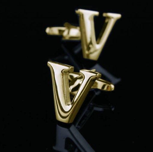 1 pair gold letters A-Z name Cufflinks men French shirt Cufflinks