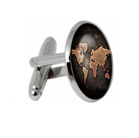 2 PCS World Map Pattern Cufflinks Antique Retro Bronze Cufflinks