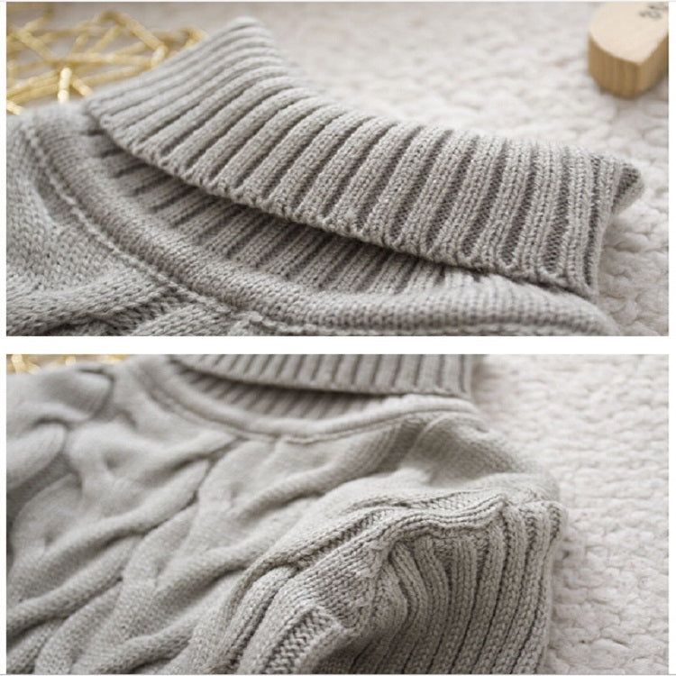 Winter Children's Thick Solid Color Knit Bottoming Turtleneck Pullover Sweater
