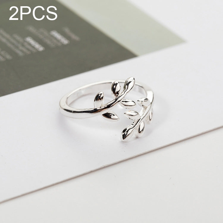 2 PCS Charms Tolive Tree Branch Leaves Adjustable Open Ring for Women