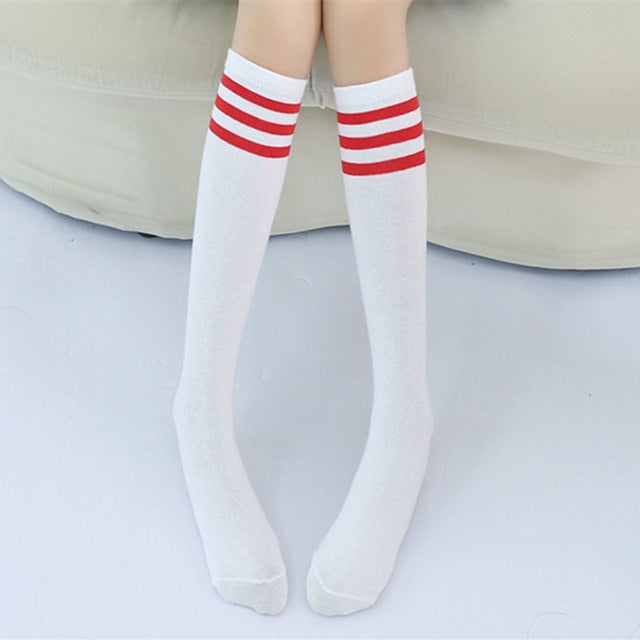 High Knee Socks Stripes Cotton Sports School Skate Long Socks for Kids