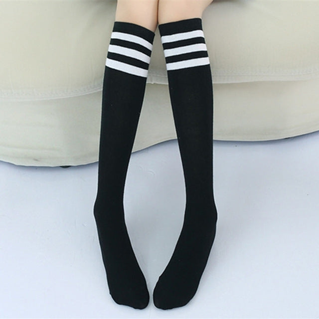 High Knee Socks Stripes Cotton Sports School Skate Long Socks for Kids
