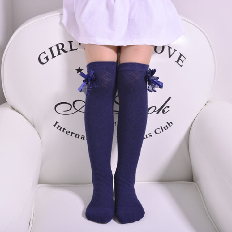 Children's Tube Socks Mesh Bow Princess Socks Square Grid Over Knee Socks