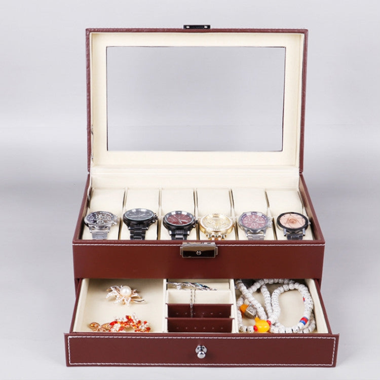 PU Leather 12-bit Watch Box Double-layer Jewelry Box Storage Display Box