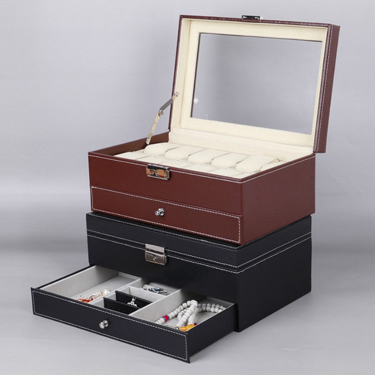PU Leather 12-bit Watch Box Double-layer Jewelry Box Storage Display Box