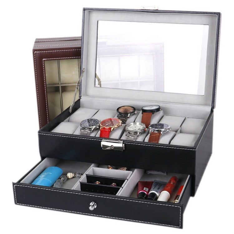 PU Leather 12-bit Watch Box Double-layer Jewelry Box Storage Display Box