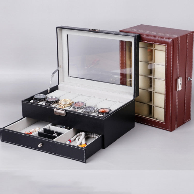 PU Leather 12-bit Watch Box Double-layer Jewelry Box Storage Display Box