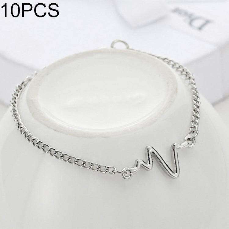 10 PCS Simple Personality Bileklik Ecg Figure Lightning Bracelet Couple Heartbeat Frequency Bracelet