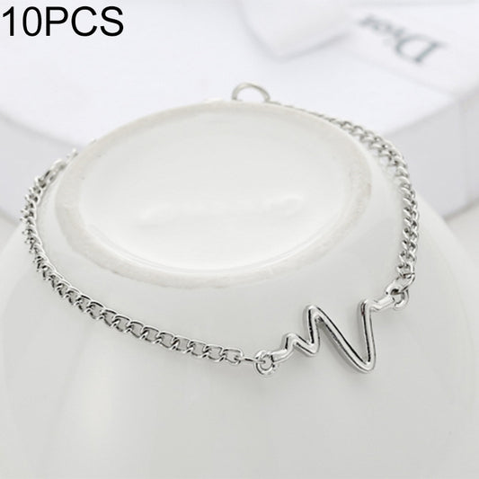 10 PCS Simple Personality Bileklik Ecg Figure Lightning Bracelet Couple Heartbeat Frequency Bracelet