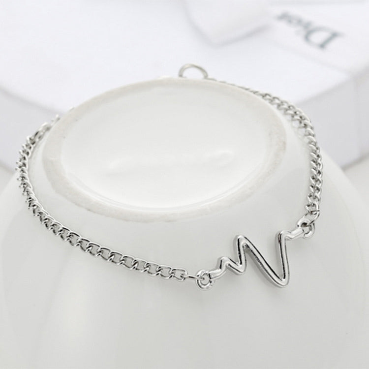 10 PCS Simple Personality Bileklik Ecg Figure Lightning Bracelet Couple Heartbeat Frequency Bracelet
