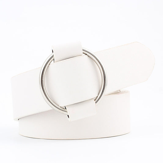 Casual Needleless Round Buckle Wide  PU Leather Belt for Women
