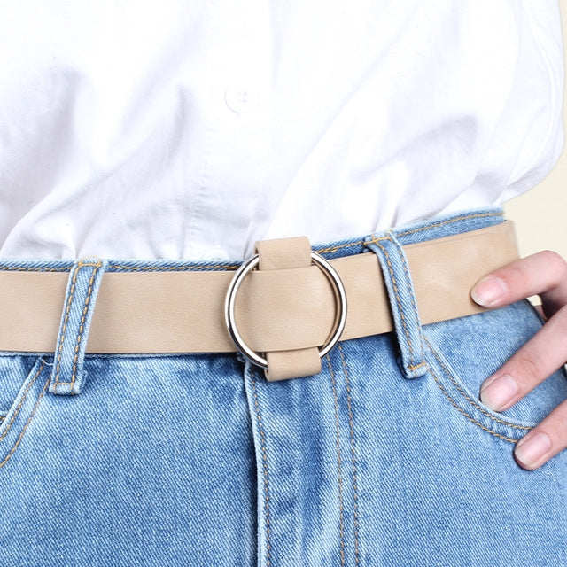 Casual Needleless Round Buckle Wide  PU Leather Belt for Women