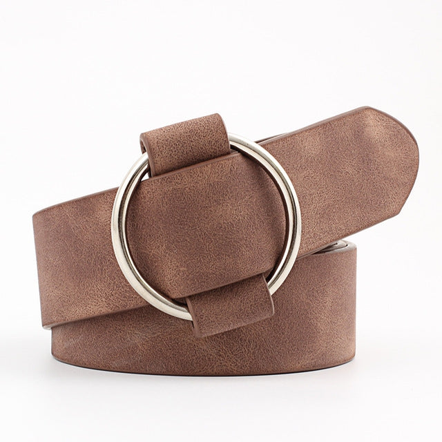Casual Needleless Round Buckle Wide  PU Leather Belt for Women