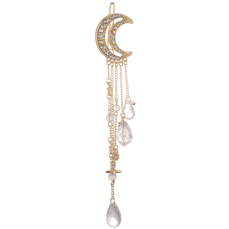 Fashion Elegant Women Lady Moon Rhinestone Crystal Tassel Long Chain Beads Dangle Hairpin Hair Clip Hair Jewelry