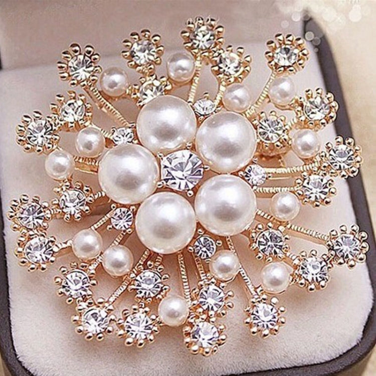 Women Large Snowflake Imitation Pearls Rhinestones Crystal  Brooch Pin Jewelry