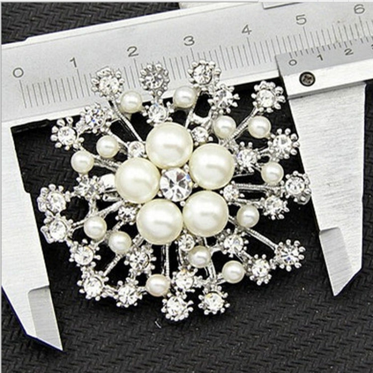 Women Large Snowflake Imitation Pearls Rhinestones Crystal  Brooch Pin Jewelry