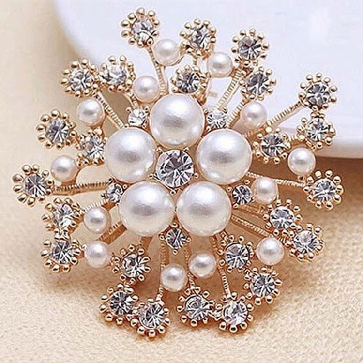Women Large Snowflake Imitation Pearls Rhinestones Crystal  Brooch Pin Jewelry
