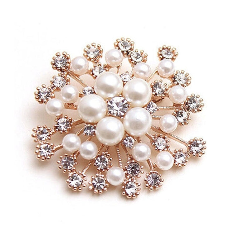 Women Large Snowflake Imitation Pearls Rhinestones Crystal  Brooch Pin Jewelry