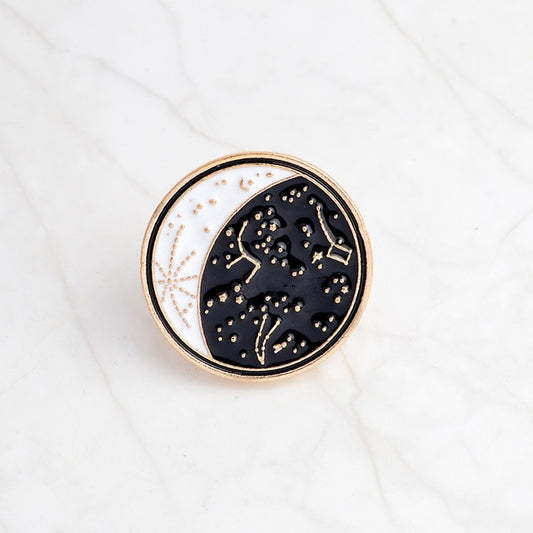 2 PCS Cartoon Constellation Moon Bottle Brooch White Black Enamel Pins Button Coat Jacket Collar Pin Badge
