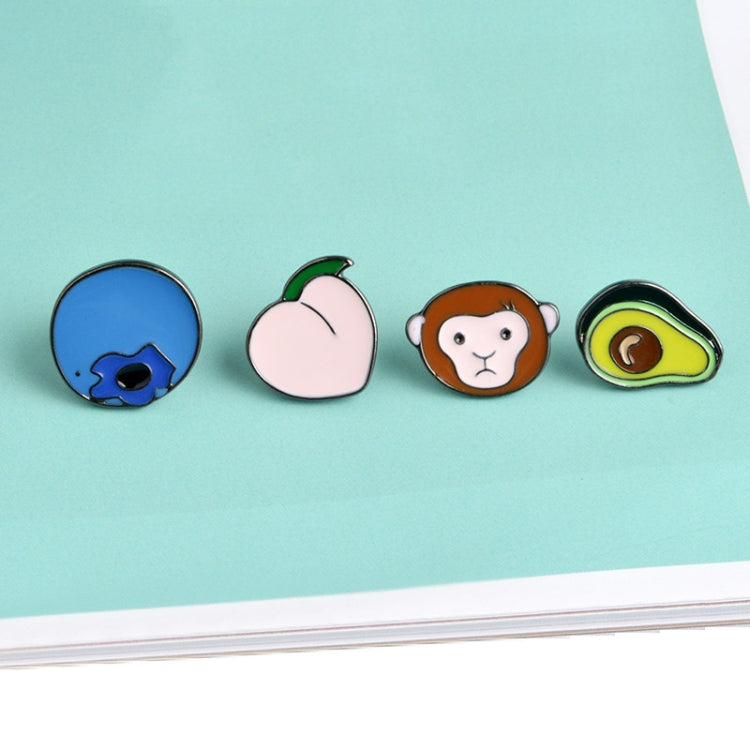 2 PCS Avocado Monkey Peach Blueberry Metal Lapel Pins Hard Enamel Pin Cute Badge Fashion jewelry