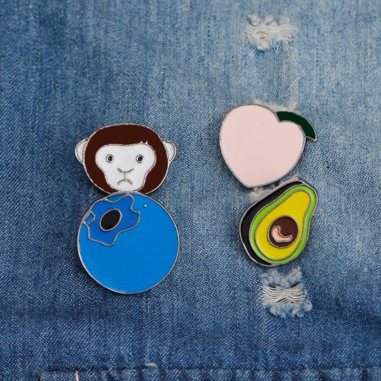 2 PCS Avocado Monkey Peach Blueberry Metal Lapel Pins Hard Enamel Pin Cute Badge Fashion jewelry