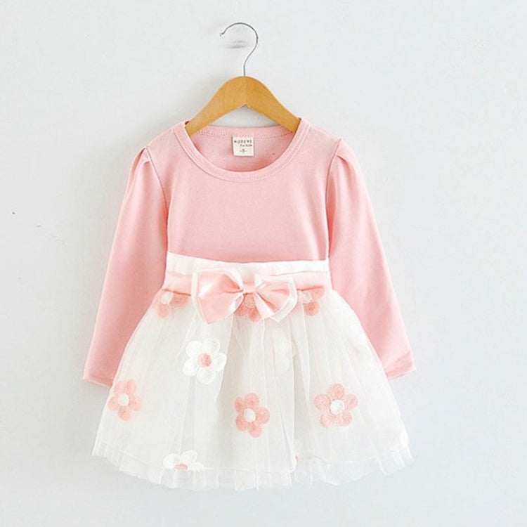 Autumn Girls Flower Bow-knot Long Sleeve Dress