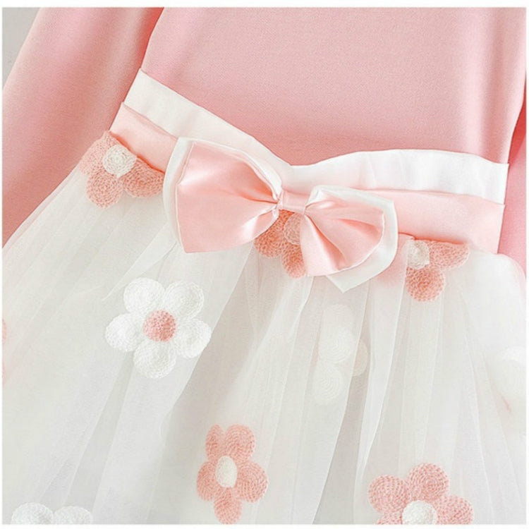 Autumn Girls Flower Bow-knot Long Sleeve Dress