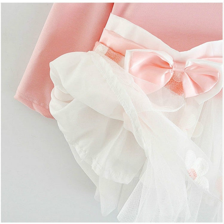 Autumn Girls Flower Bow-knot Long Sleeve Dress