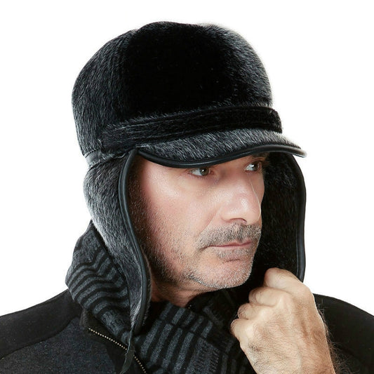 Autumn and Winter Imitation Mink Fur Warm Bombrt Hats Flight Cap for Middle-aged Men, XL（Above 60cm）