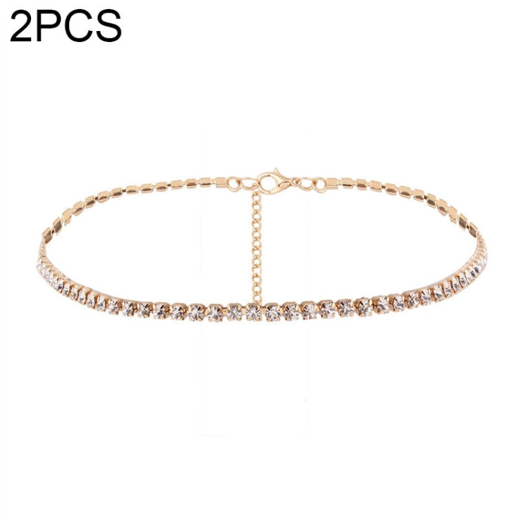 2 PCS Fashion Jewelry Accessories Luxury Rhinestone Choker Necklace for Women Temperament Collar Necklace, Gold, Sliver