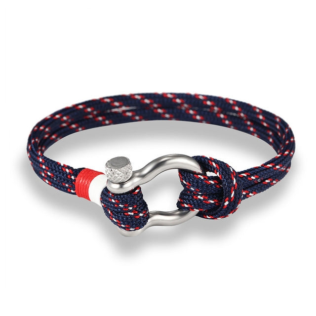 Navy Style Sport Camping Parachute Cord Survival Bracelet with Stainless Steel Shackle Buckle