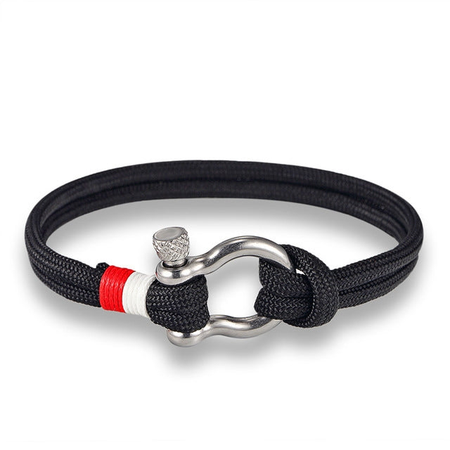 Navy Style Sport Camping Parachute Cord Survival Bracelet with Stainless Steel Shackle Buckle