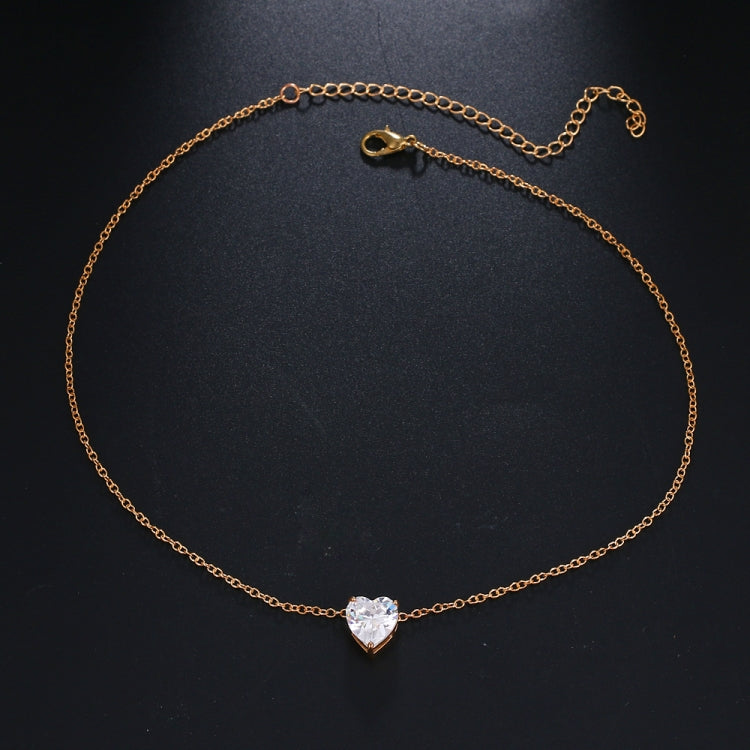 Crystal Heart Pendant Necklace Female Short Chain Necklace, Gold, Silver