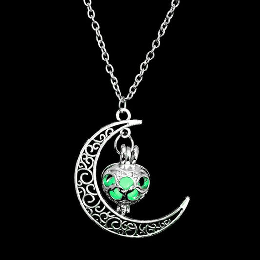 Women Moon Glowing Luminous Gem Charm Necklace Jewelry