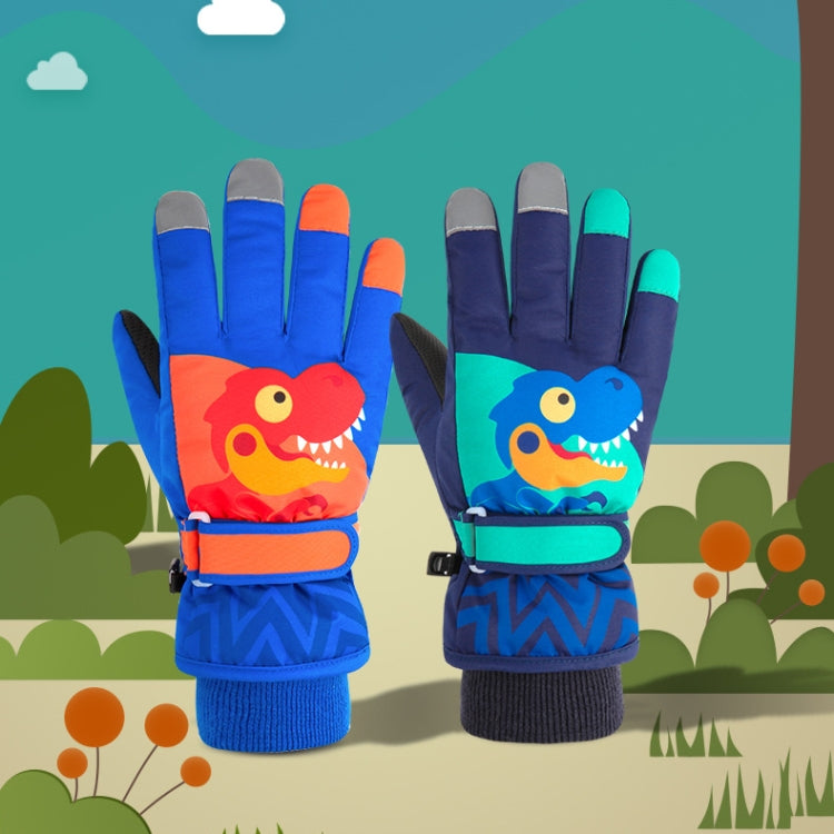 2020KL Cartoon Dinosaur Pattern Children Anti-Slip And Waterproof Ski Gloves Windproof and Warm Gloves for Cycling Sports