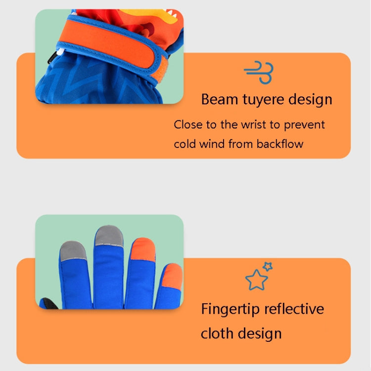 2020KL Cartoon Dinosaur Pattern Children Anti-Slip And Waterproof Ski Gloves Windproof and Warm Gloves for Cycling Sports