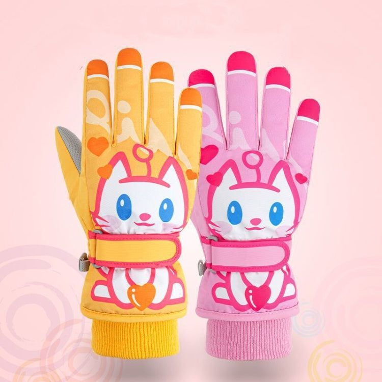 Cartoon Cat Pattern Girls Cute Cotton Gloves Children Ski Windproof and Warm Gloves Non-Slip and Waterproof Riding Gloves
