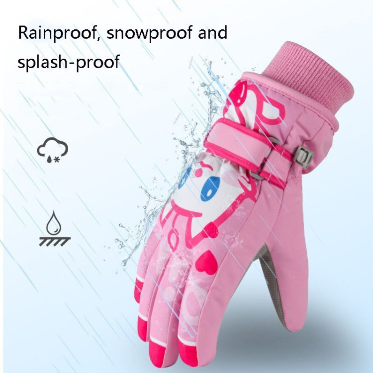 Cartoon Cat Pattern Girls Cute Cotton Gloves Children Ski Windproof and Warm Gloves Non-Slip and Waterproof Riding Gloves