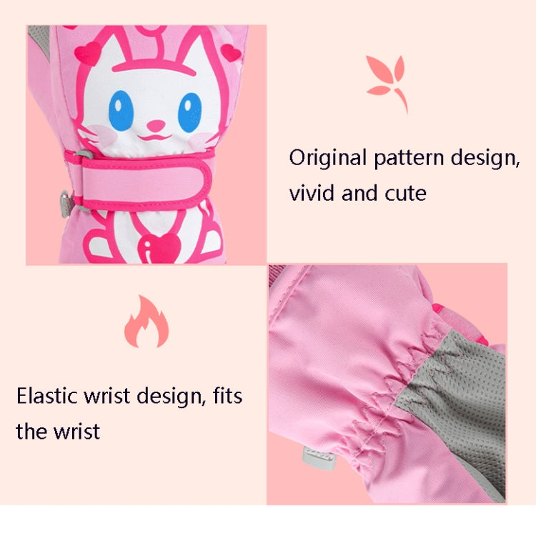 Cartoon Cat Pattern Girls Cute Cotton Gloves Children Ski Windproof and Warm Gloves Non-Slip and Waterproof Riding Gloves