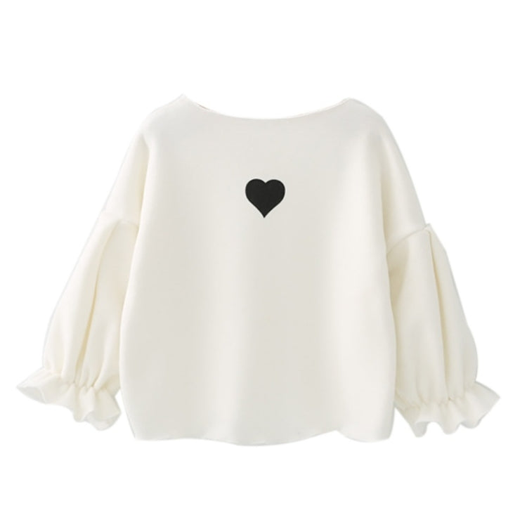 Autumn and Winter Warm Cute Puff Sleeve Top Heart-shaped Embroidered Sweatshirt Girls Tops
