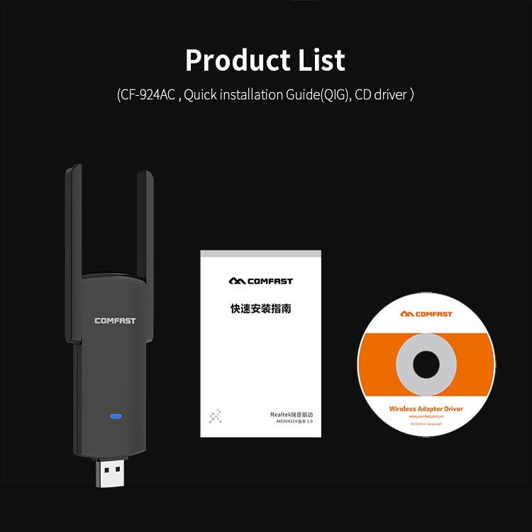 COMFAST CF-924AC V2 1200Mbps Dual Frequency Gigabit USB Computer WIFI Receiver High Power Wireless Network Card