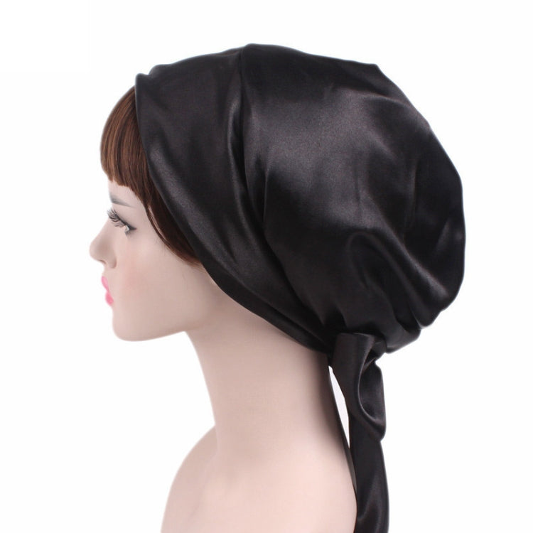 TJM-226 Ladies Satin Print Ribbon Bow Turban Hat Night Cap Silk Chemotherapy Hat Long Tail Braid Hat