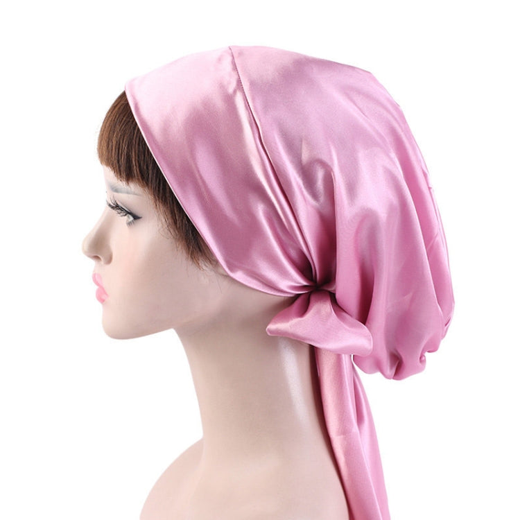 TJM-226 Ladies Satin Print Ribbon Bow Turban Hat Night Cap Silk Chemotherapy Hat Long Tail Braid Hat