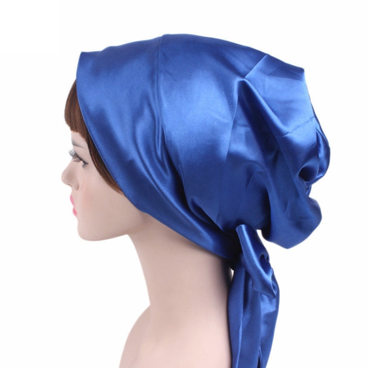 TJM-226 Ladies Satin Print Ribbon Bow Turban Hat Night Cap Silk Chemotherapy Hat Long Tail Braid Hat