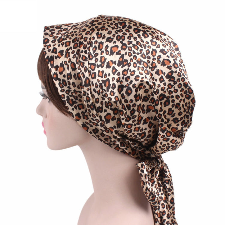 TJM-226 Ladies Satin Print Ribbon Bow Turban Hat Night Cap Silk Chemotherapy Hat Long Tail Braid Hat